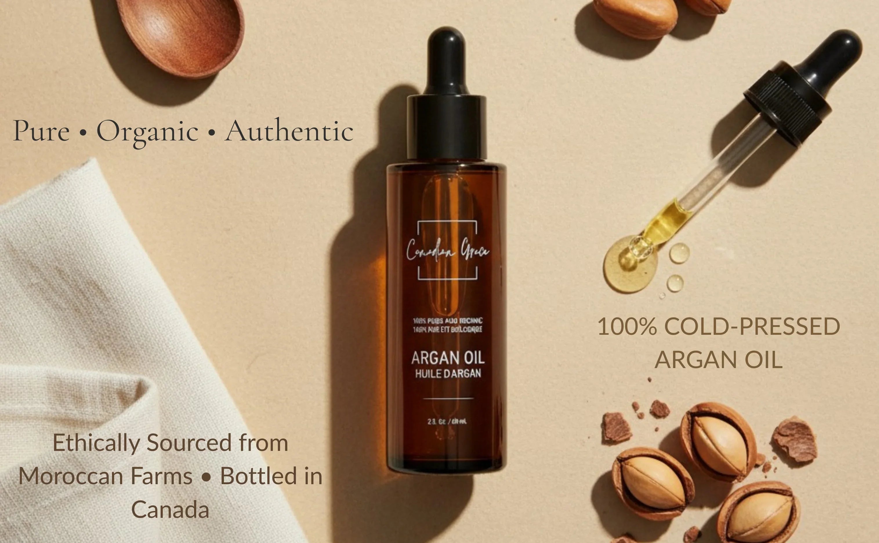 Organic 100% Argan Oil - For Dry, Tight & Dehydrated Skin + Frizz-Prone, Dry Hair